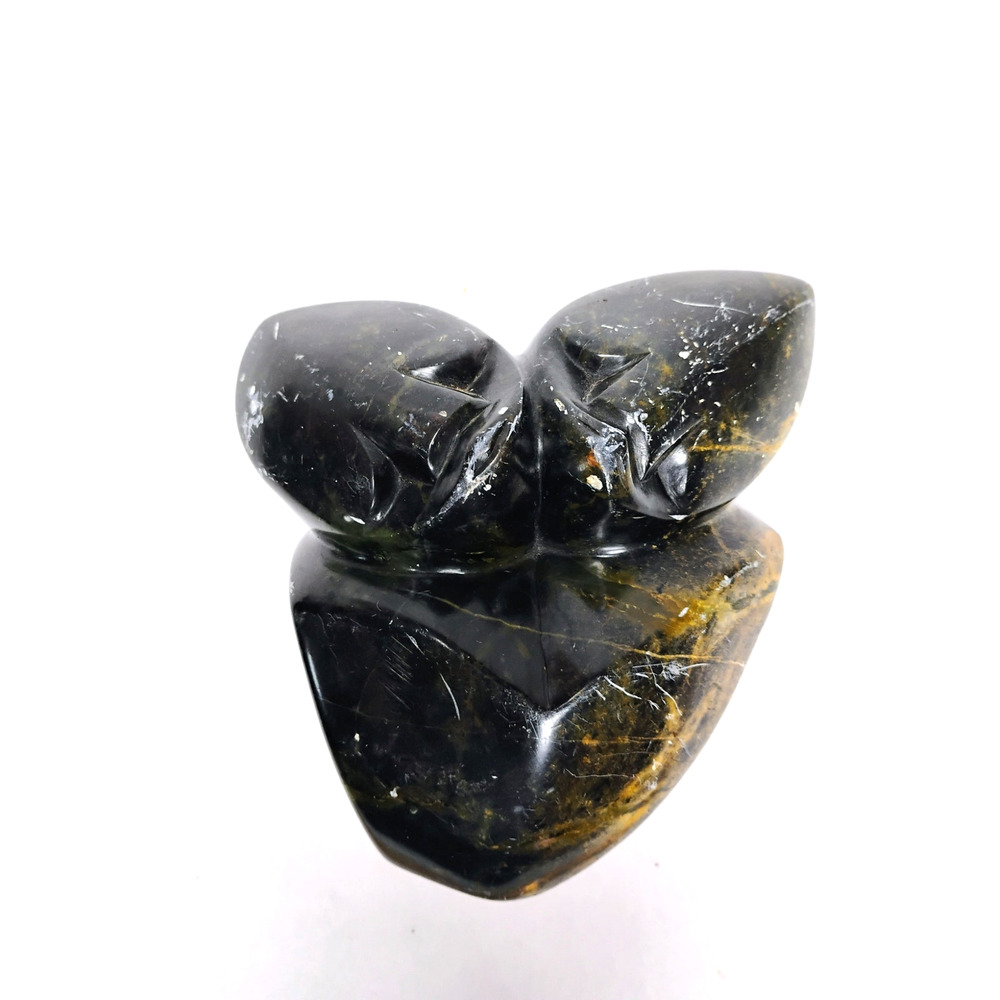 Polished Stone Face Sculpture Abstract Mask Decor Black Brown 6in Freestanding